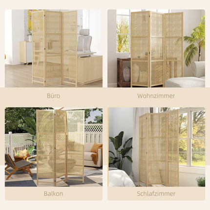 Paravent 3 parties 135 x 180 cm, séparateur de pièce pliable en rotin PP, brise-vue pour salon, couleur naturelle