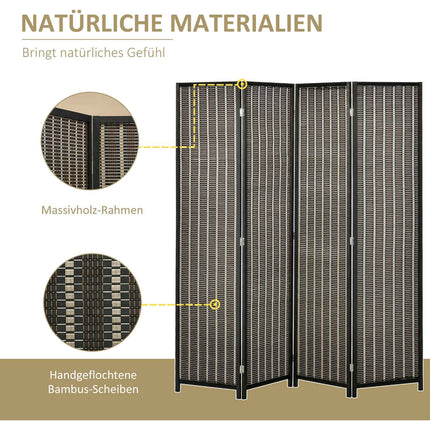 Paravent aus Bambus, 4-teilig, 180x180 cm, klappbar, Braun