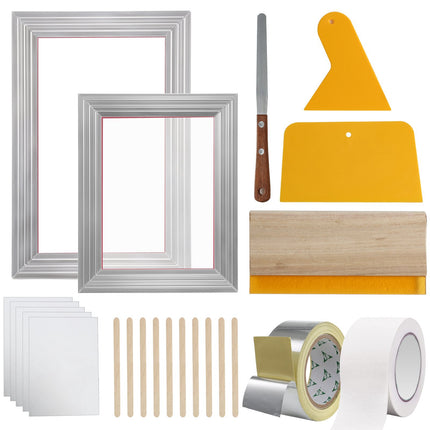 Screen Printing Kit, 2 Aluminum Frames 8x10, 10x14, 110 Mesh