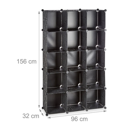 Screwless plastic shelves with 15 compartments