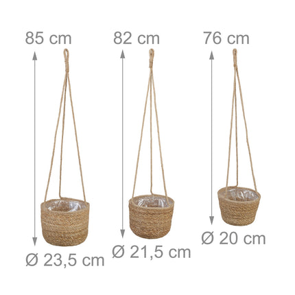 Seagrass Hanging Flower Baskets Set of 3