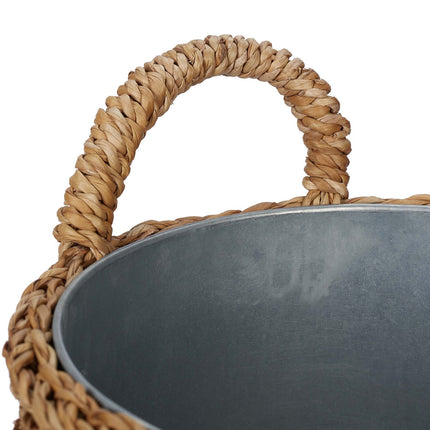 Seegras-Pflanzkörbe mit Zinkschalen, 3er-Set