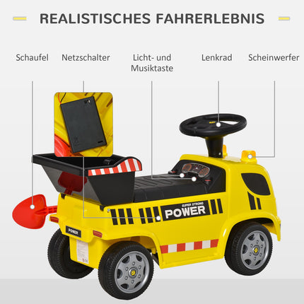 Yellow ride-on excavator for toddlers with shovel and bucket