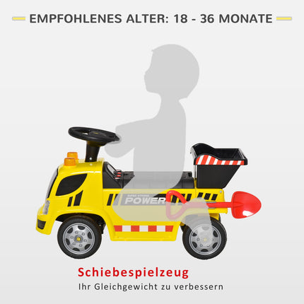 Yellow ride-on excavator for toddlers with shovel and bucket