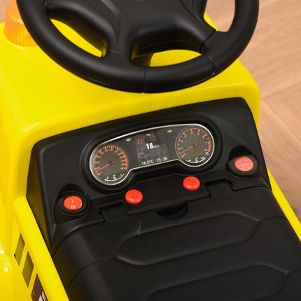 Yellow ride-on excavator for toddlers with shovel and bucket