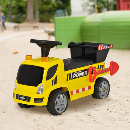 Yellow ride-on excavator for toddlers with shovel and bucket