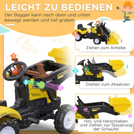 Aufsitzbagger mit Schaufel für Kinder, 114x41x54 cm