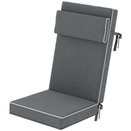 Coussin d'assise 120 x 47 x 9,5 cm, coussin de chaise hydrofuge avec attaches, appui-tête, coussin d'assise intérieur/extérieur UPF50+, coussin d'assise pour chaise pliante, chaise de salle à manger, gris foncé