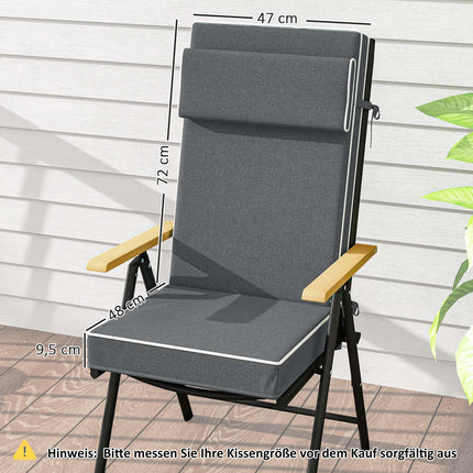 Coussin d'assise 120 x 47 x 9,5 cm, coussin de chaise hydrofuge avec attaches, appui-tête, coussin d'assise intérieur/extérieur UPF50+, coussin d'assise pour chaise pliante, chaise de salle à manger, gris foncé