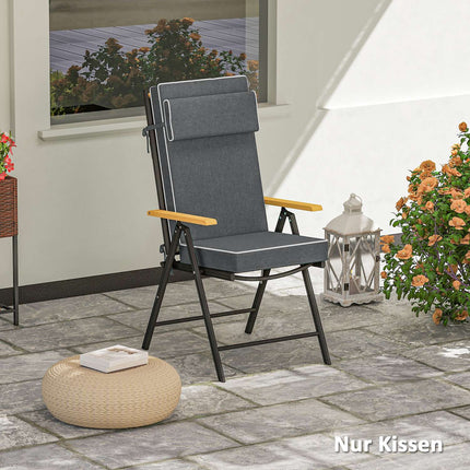 Coussin d'assise 120 x 47 x 9,5 cm, coussin de chaise hydrofuge avec attaches, appui-tête, coussin d'assise intérieur/extérieur UPF50+, coussin d'assise pour chaise pliante, chaise de salle à manger, gris foncé
