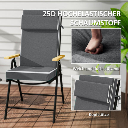 Coussin d'assise 120 x 47 x 9,5 cm, coussin de chaise hydrofuge avec attaches, appui-tête, coussin d'assise intérieur/extérieur UPF50+, coussin d'assise pour chaise pliante, chaise de salle à manger, gris foncé