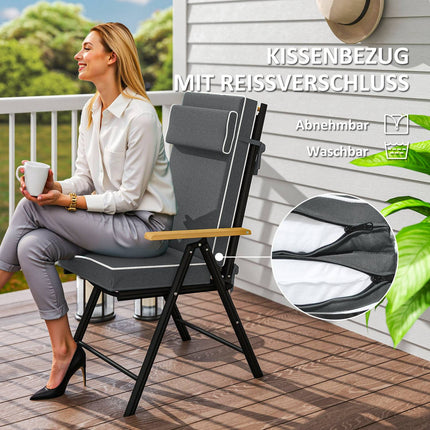 Coussin d'assise 120 x 47 x 9,5 cm, coussin de chaise hydrofuge avec attaches, appui-tête, coussin d'assise intérieur/extérieur UPF50+, coussin d'assise pour chaise pliante, chaise de salle à manger, gris foncé