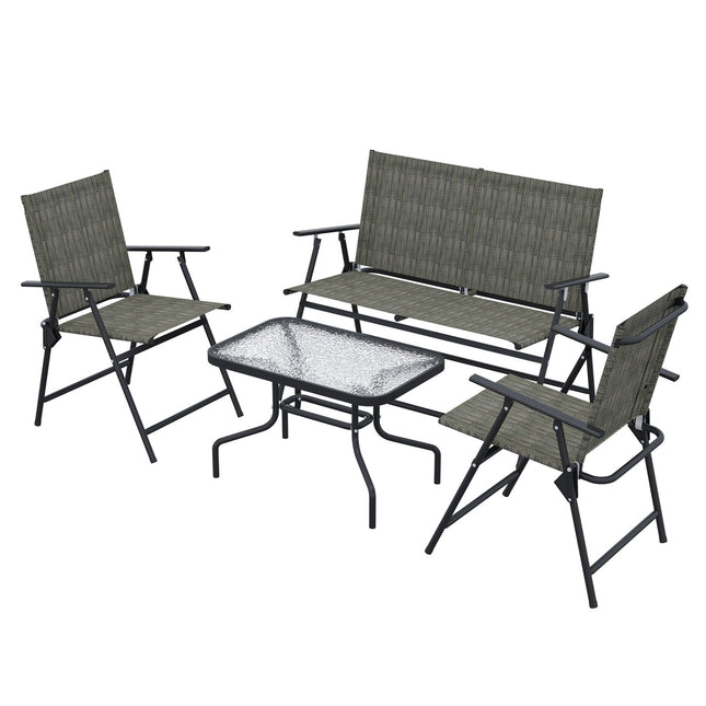 4-teiliges klappbares Gartenmöbel-Set aus Metall, braun