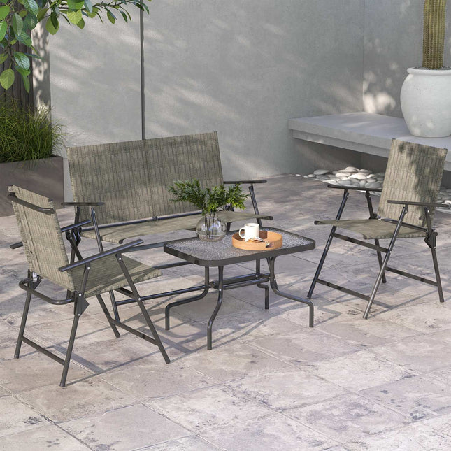 4-teiliges klappbares Gartenmöbel-Set aus Metall, braun