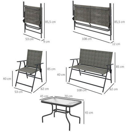 4-teiliges klappbares Gartenmöbel-Set aus Metall, braun