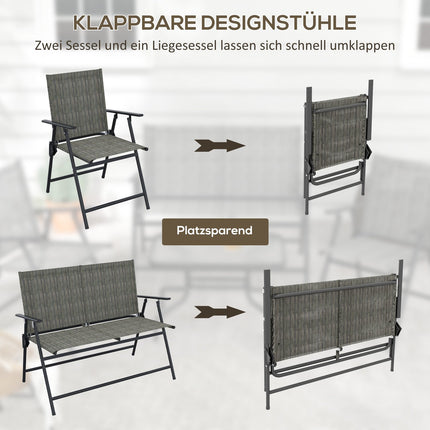4-teiliges klappbares Gartenmöbel-Set aus Metall, braun