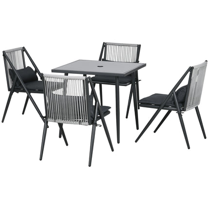 5-teiliges Terrassenset in Dunkelgrau, Tisch und Stühle, Schirmloch