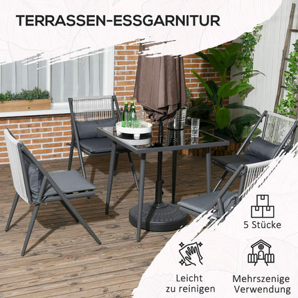 5-teiliges Terrassenset in Dunkelgrau, Tisch und Stühle, Schirmloch