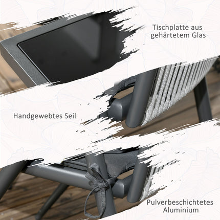 5-teiliges Terrassenset in Dunkelgrau, Tisch und Stühle, Schirmloch