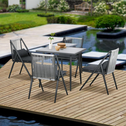 5-teiliges Terrassenset in Dunkelgrau, Tisch und Stühle, Schirmloch