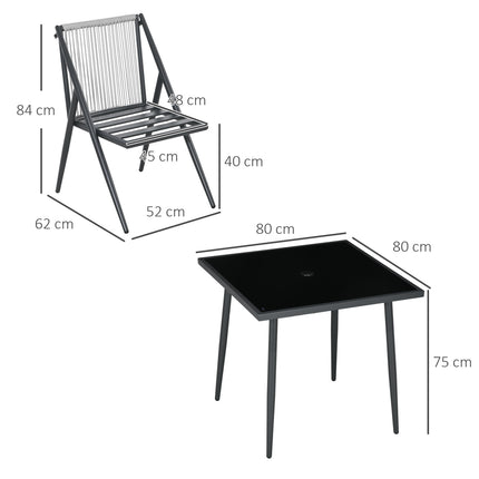 5-teiliges Terrassenset in Dunkelgrau, Tisch und Stühle, Schirmloch