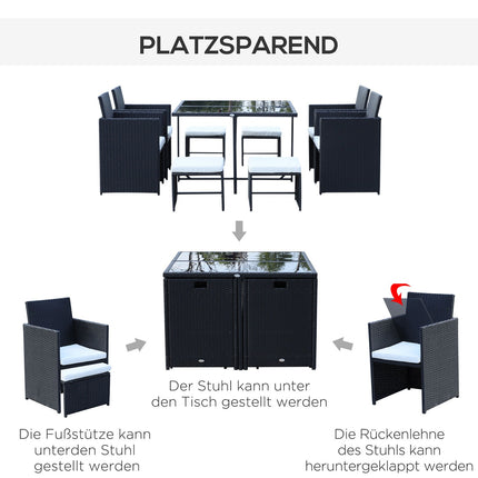 8-teilige Gartensitzgruppe aus schwarzem Polyrattan