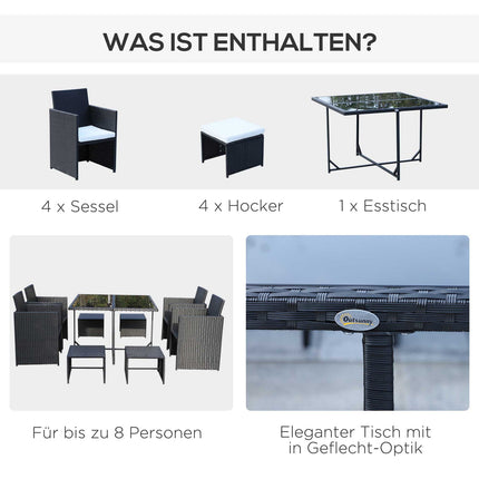 8-teilige Gartensitzgruppe aus schwarzem Polyrattan