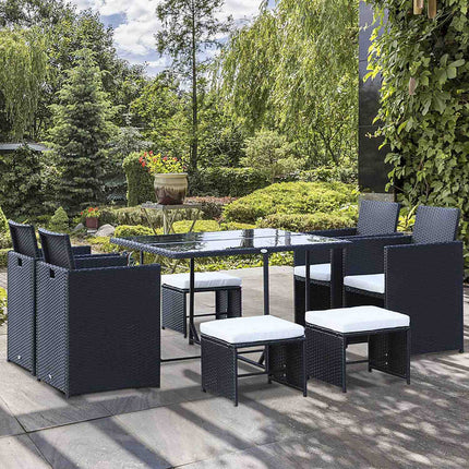 8-teilige Gartensitzgruppe aus schwarzem Polyrattan