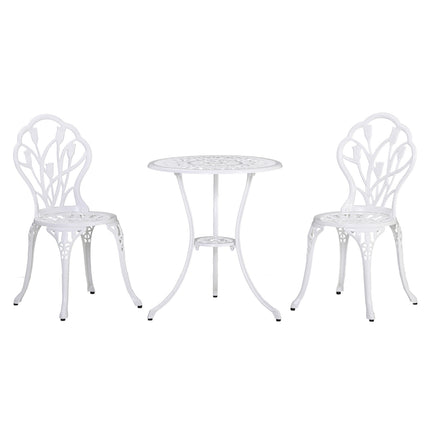 2-Personen-Esszimmergarnitur aus Aluminium mit Tisch und Stühlen, weiß
