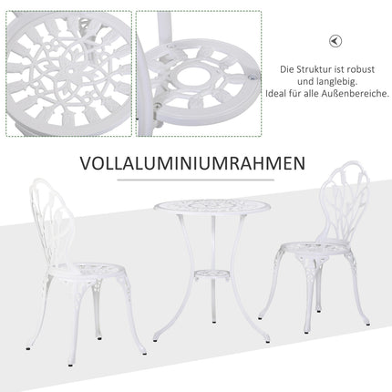 2-Personen-Esszimmergarnitur aus Aluminium mit Tisch und Stühlen, weiß