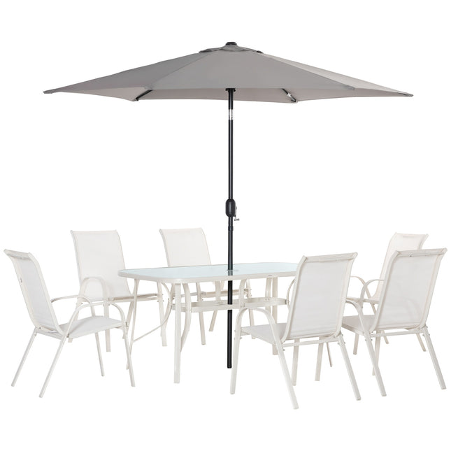 6-Personen-Essgruppe aus Aluminium mit Sonnenschirm