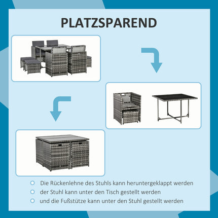 Polyrattan-Gartenset für 8 Personen mit grauen Kissen