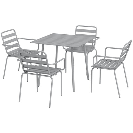 Garden furniture set - Steel dining table & 4 chairs, light grey