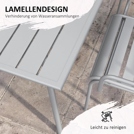 Garden furniture set - Steel dining table & 4 chairs, light grey