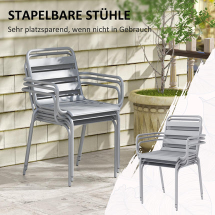 Garden furniture set - Steel dining table & 4 chairs, light grey