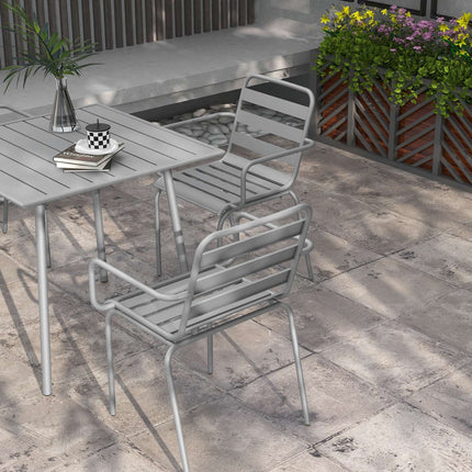 Garden furniture set - Steel dining table & 4 chairs, light grey