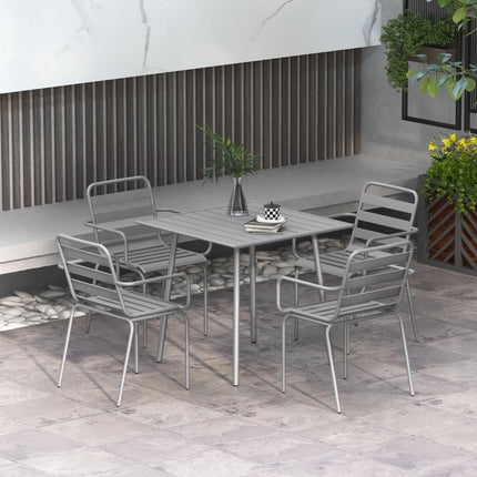 Garden furniture set - Steel dining table & 4 chairs, light grey