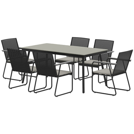 7-teiliges Esszimmer-Set aus grauem Metall für 6 Personen – für drinnen und draußen