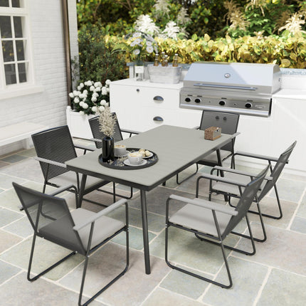7-teiliges Esszimmer-Set aus grauem Metall für 6 Personen – für drinnen und draußen