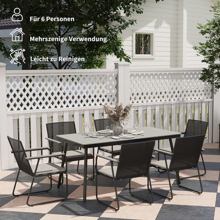 7-teiliges Esszimmer-Set aus grauem Metall für 6 Personen – für drinnen und draußen