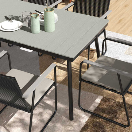 7-teiliges Esszimmer-Set aus grauem Metall für 6 Personen – für drinnen und draußen