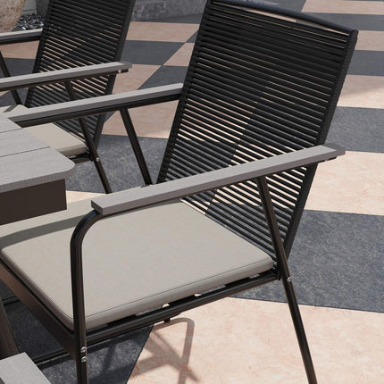 7-teiliges Esszimmer-Set aus grauem Metall für 6 Personen – für drinnen und draußen