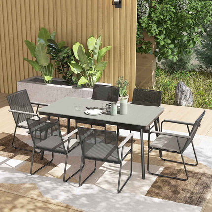7-teiliges Esszimmer-Set aus grauem Metall für 6 Personen – für drinnen und draußen