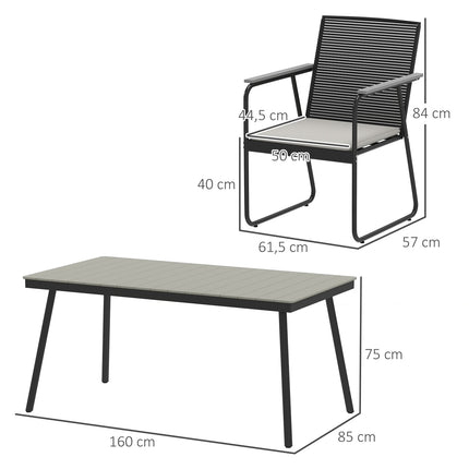 7-teiliges Esszimmer-Set aus grauem Metall für 6 Personen – für drinnen und draußen