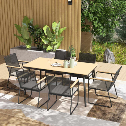 7-teiliges Metall-Esszimmer-Set für 6 Personen – für drinnen und draußen