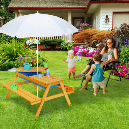 Groupe de sièges pour enfants en bois avec parasol