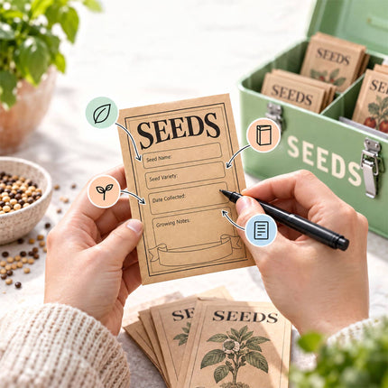 Seed Storage Box with 3 Compartments, 30 Seed Packets, 30 Plant Labels, Sage