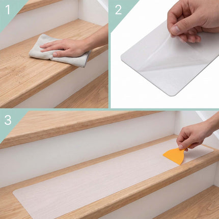 Self-Adhesive Anti-Slip Stair Treads, 15-Piece Set, Transparent, PEVA