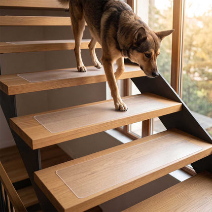 Self-Adhesive Anti-Slip Stair Treads, 15-Piece Set, Transparent, PEVA