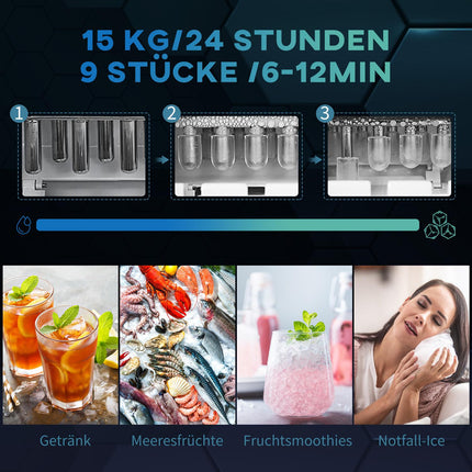 Selbstreinigende Eismaschine, 15 kg/24h, 2 Eisgrößen, Eisschaufel inklusive